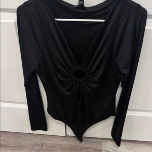 Aqua Black Gathered Front Bodysuit